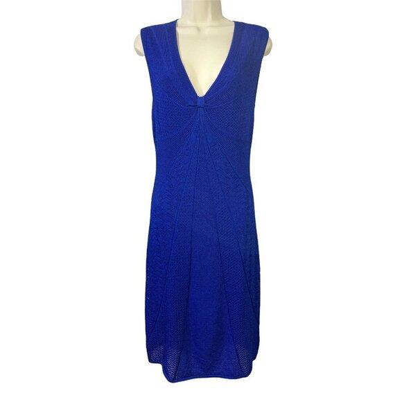 Catherine Malandrino Starburst Pointelle Knit Crochet Dress Blue V-Neck NWT $295 - Picture 1 of 12